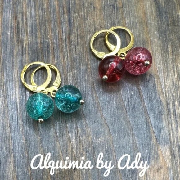 Vibrant and rare tourmaline spheres dangle earrings chunky - Picture 1 of 1